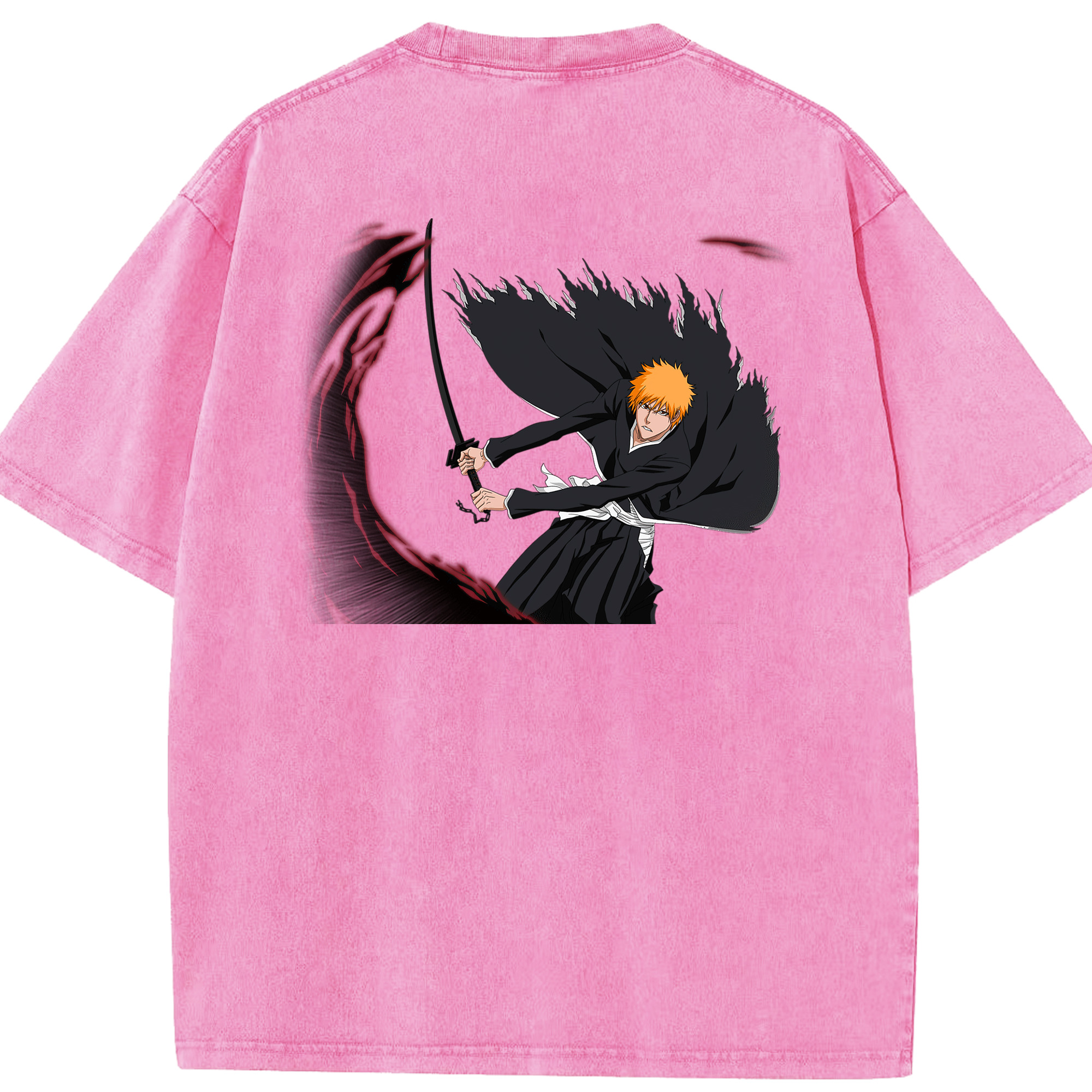 （画像用） ブリーチ 黒崎一護（くろさき いちご）BLEACH Kurosaki Ichigo 綿100% ヴィンテージ風 半袖Tシャツ（背面プリント）